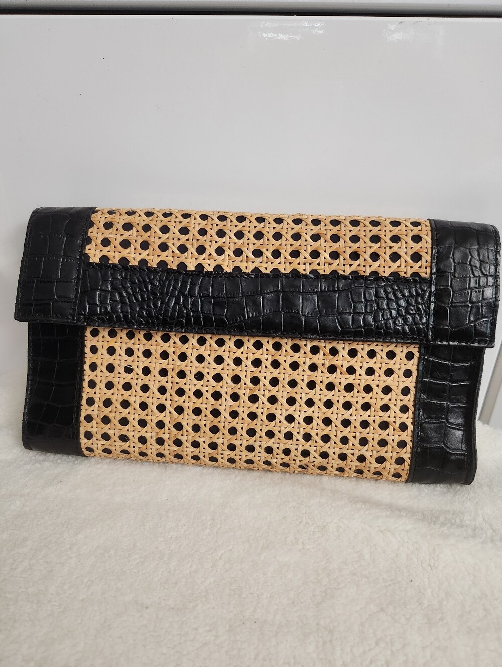 Maria Antionetta Black and Natural Woven Clutch Bag Hand Made In Tuscany